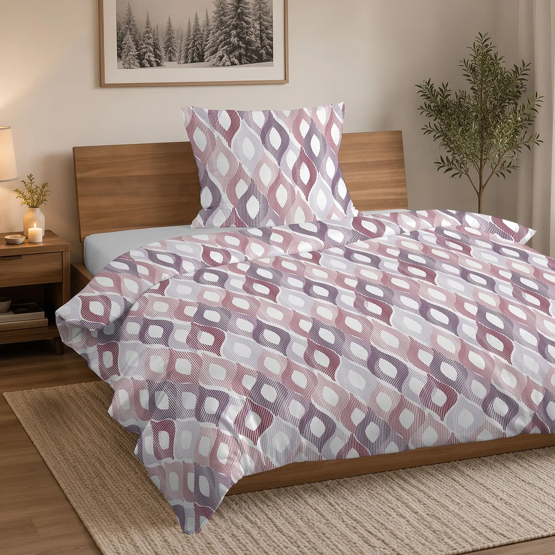 Pościel flanelowa 160x200 różowa szara w geometryczne romby - 6043 A - Flanela 2026 — zdjęcie 4