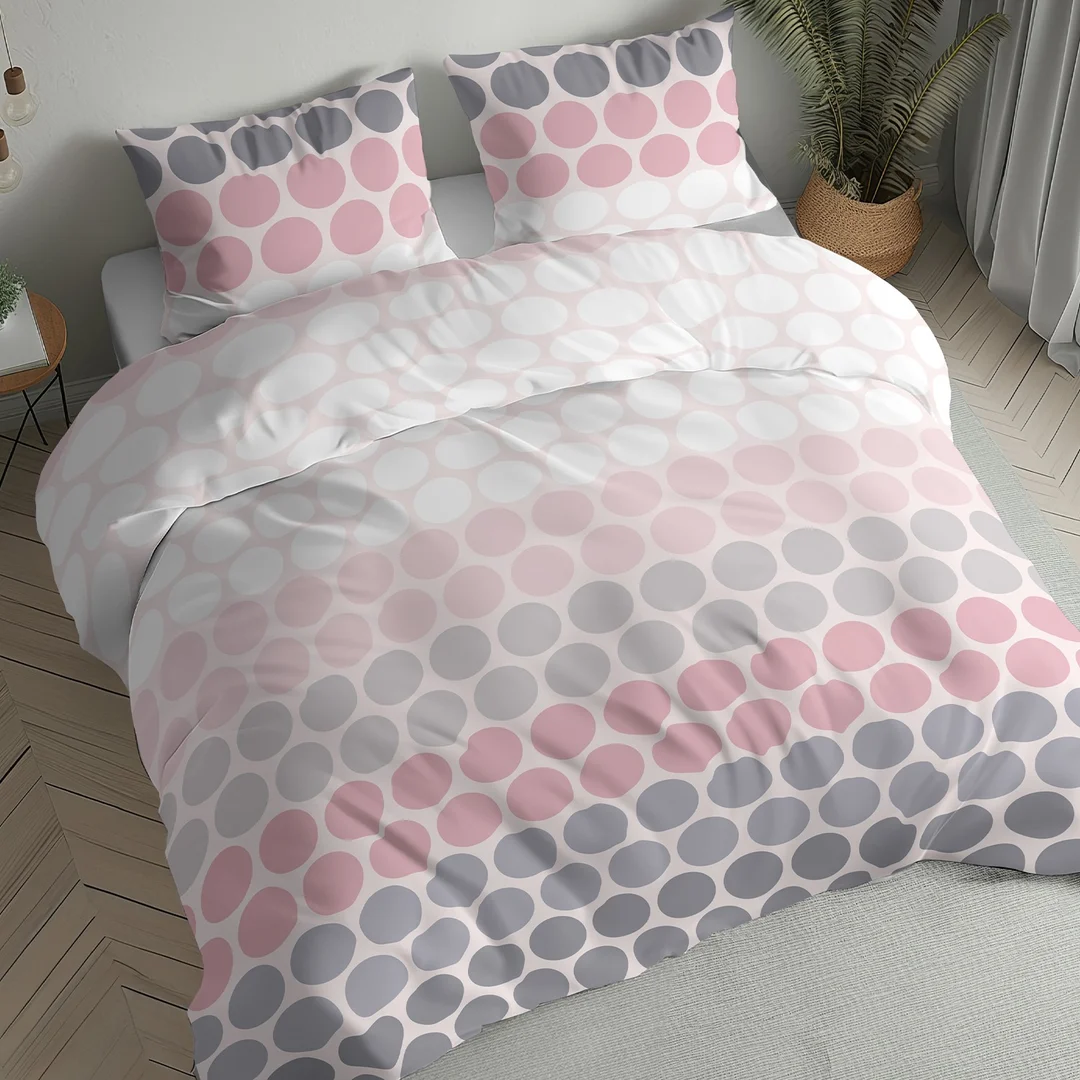 Pościel flanelowa 160x200 różowa szara w koła - 6048 B - Flanela 2026 — zdjęcie 2