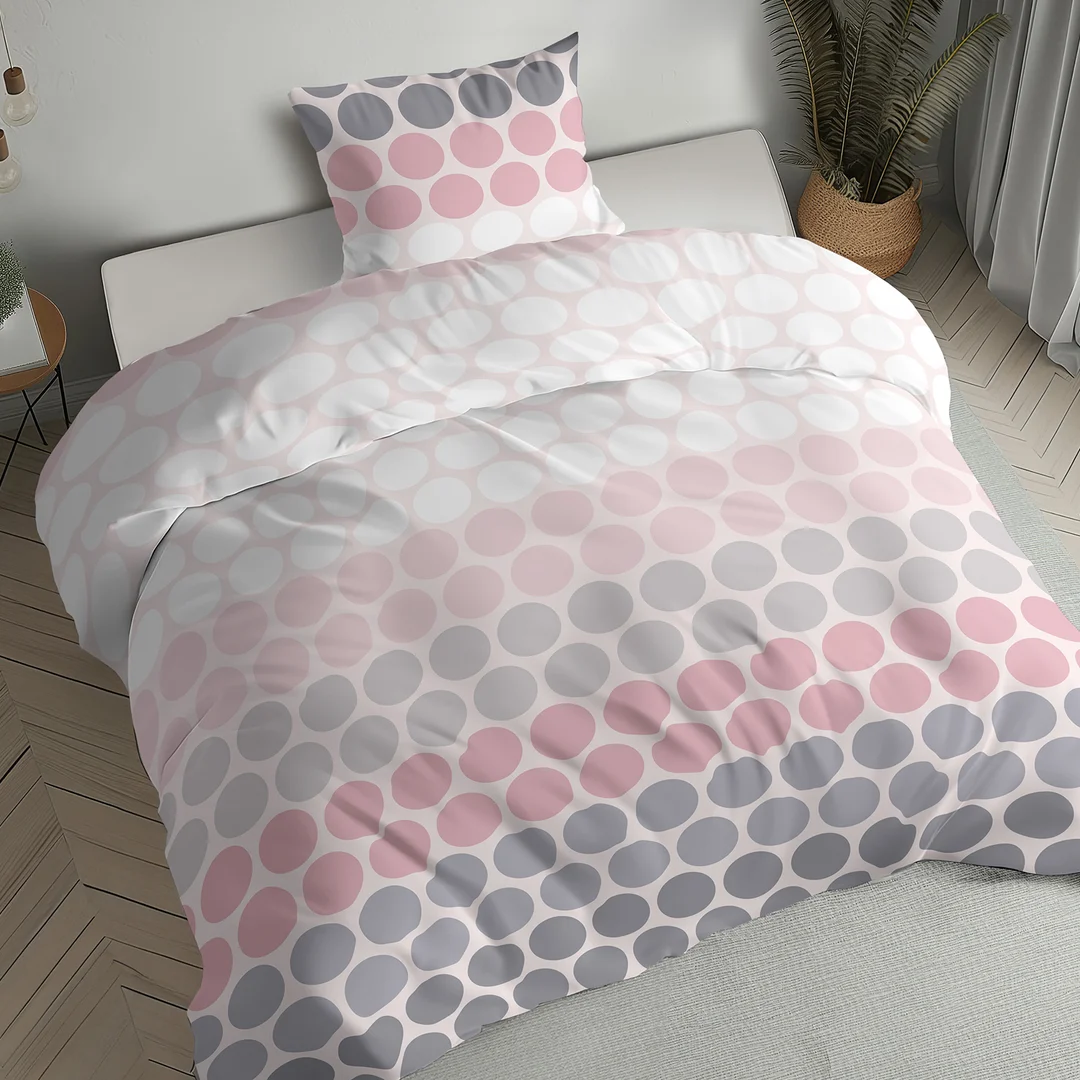 Pościel flanelowa 160x200 różowa szara w koła - 6048 B - Flanela 2026 — zdjęcie 5