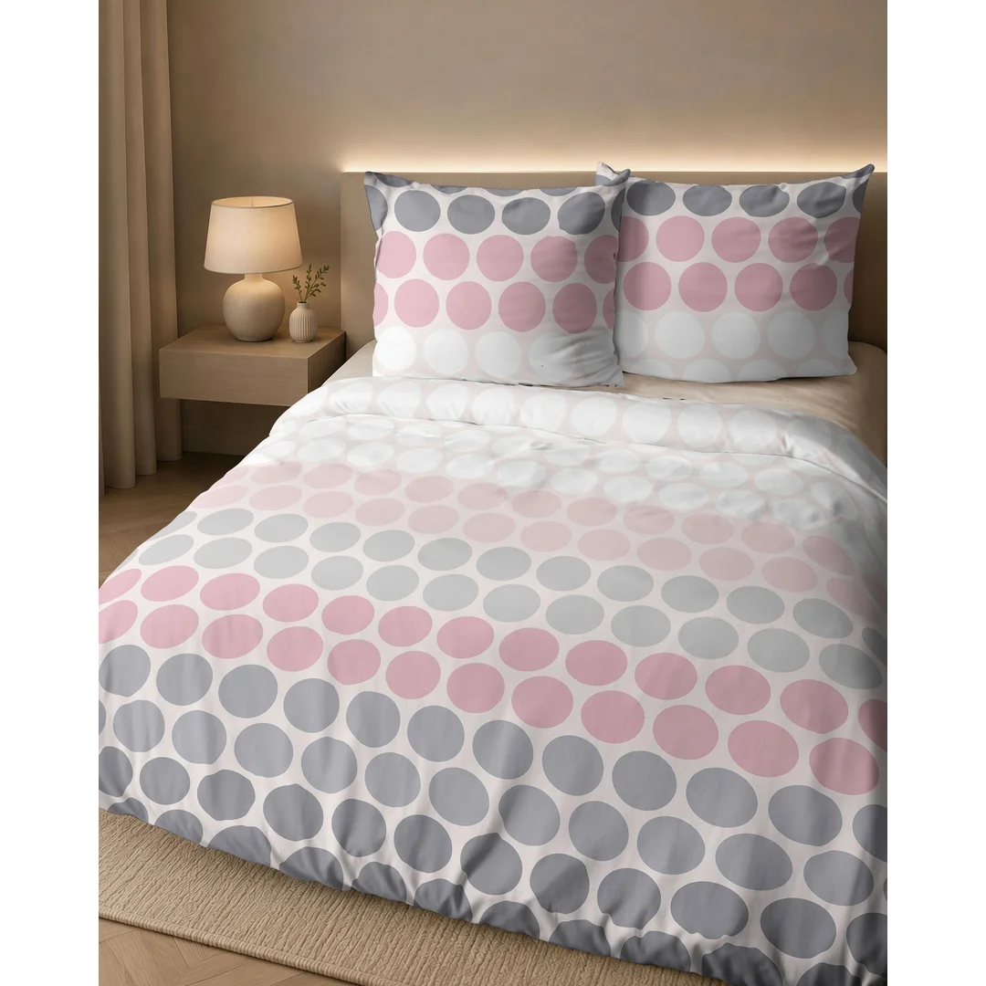 Pościel flanelowa 160x200 różowa szara w koła - 6048 B - Flanela 2026 — zdjęcie 7