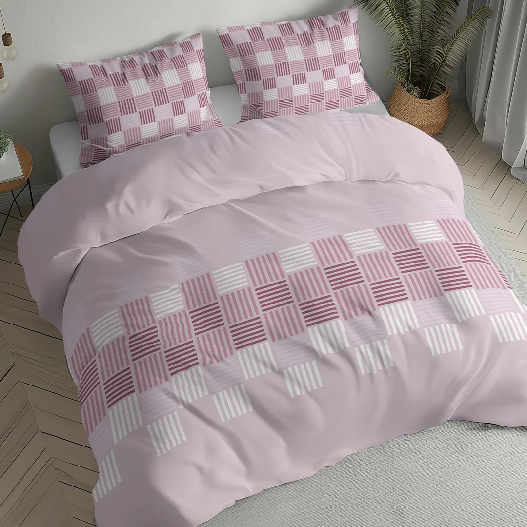 Pościel flanelowa 160x200 różowa w geometryczną plecionkę - 6046 B - Flanela 2026 — zdjęcie 2