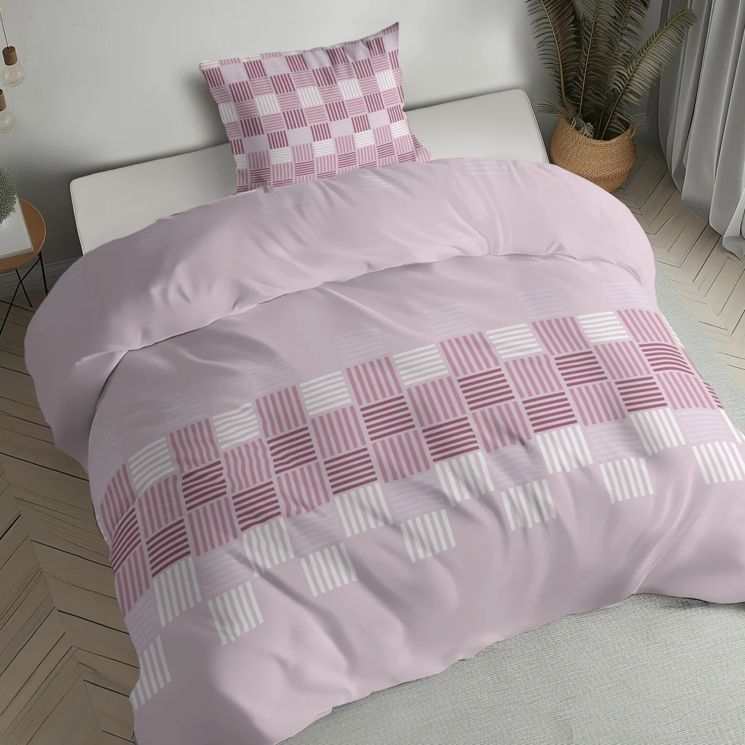 Pościel flanelowa 160x200 różowa w geometryczną plecionkę - 6046 B - Flanela 2026 — zdjęcie 5