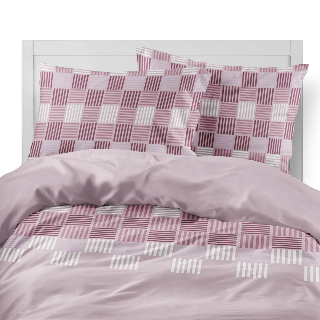 Pościel flanelowa 160x200 różowa w geometryczną plecionkę - 6046 B - Flanela 2026 — zdjęcie 6