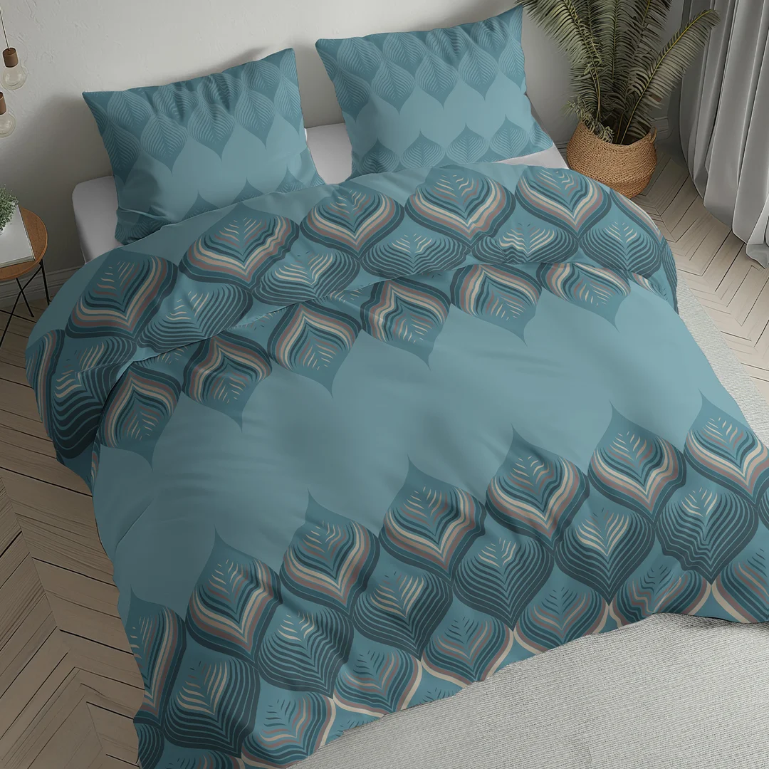Pościel flanelowa 160x200 turkusowa niebieska w geometryczne ornamenty - 6035 B - Flanela 2026 — zdjęcie 2
