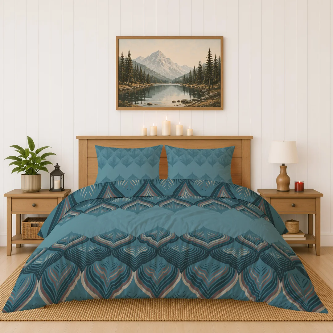 Pościel flanelowa 160x200 turkusowa niebieska w geometryczne ornamenty - 6035 B - Flanela 2026 — zdjęcie 3