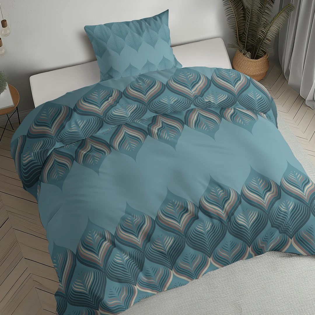 Pościel flanelowa 160x200 turkusowa niebieska w geometryczne ornamenty - 6035 B - Flanela 2026 — zdjęcie 5