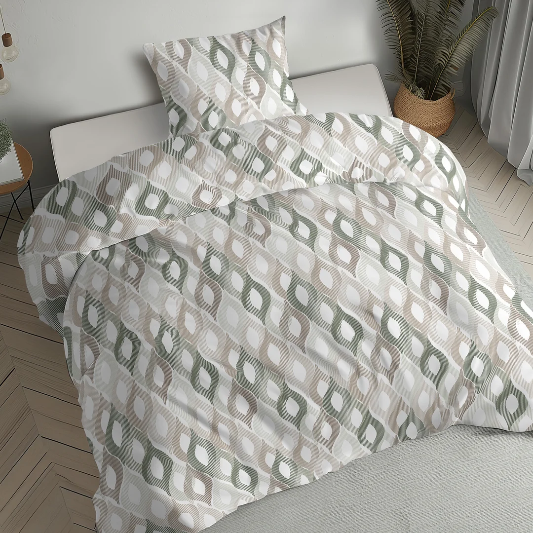 Pościel flanelowa 220x200 beżowa szara w geometryczne romby - 6043 B - Flanela 2026 — zdjęcie 5