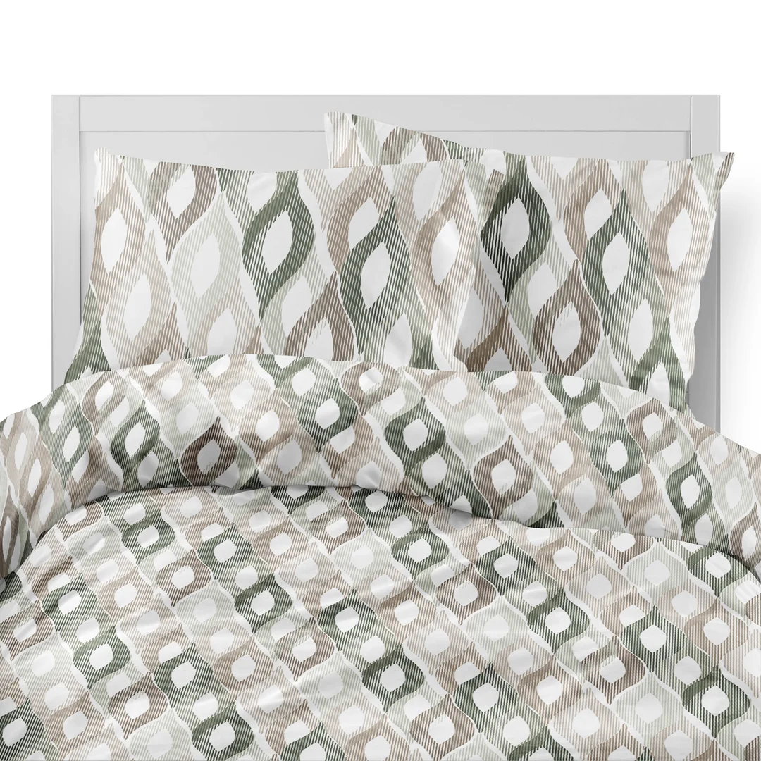 Pościel flanelowa 220x200 beżowa szara w geometryczne romby - 6043 B - Flanela 2026 — zdjęcie 6