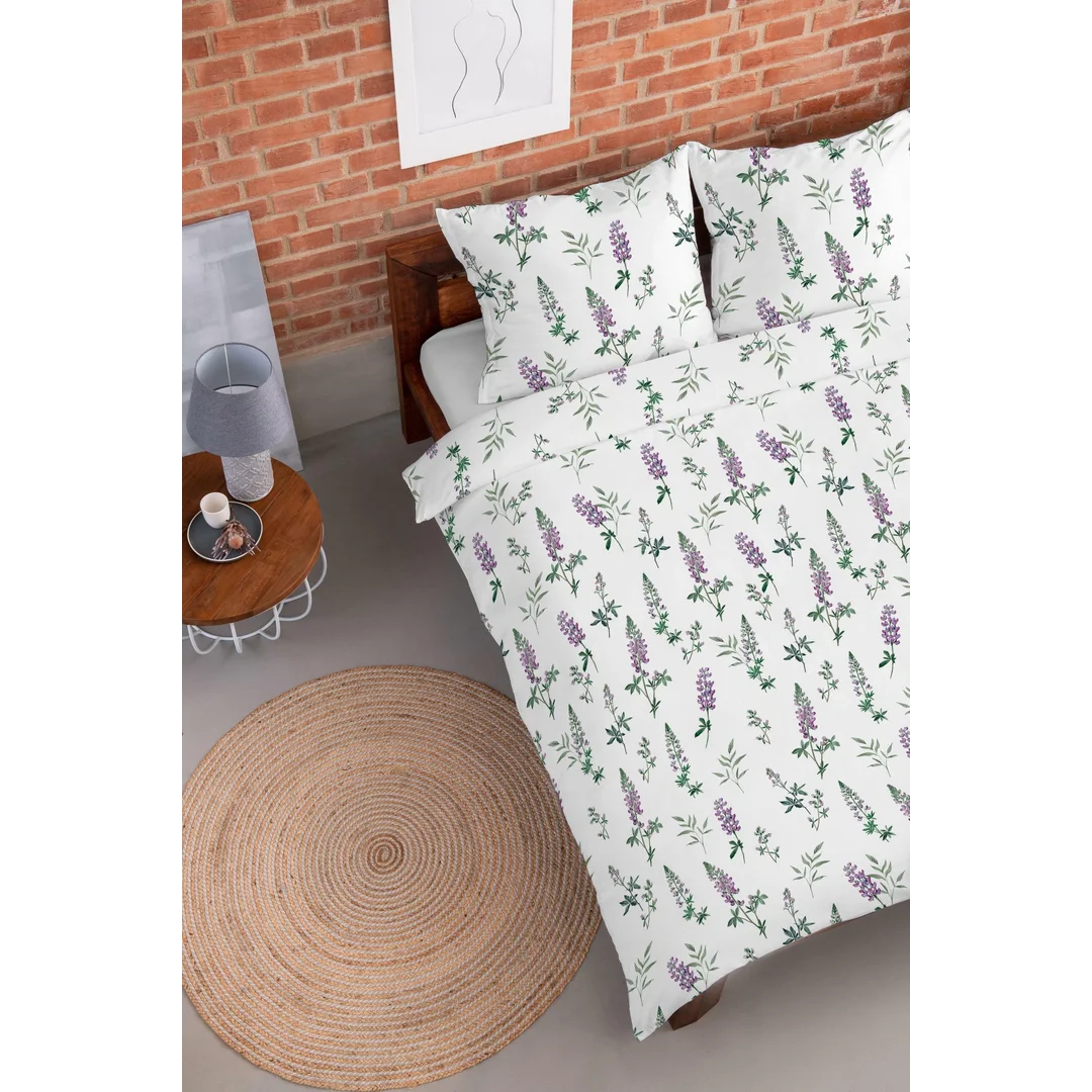 Pościel flanelowa 220x200 biała w fioletowy łubin - Pastel Flowers - 5628 A — zdjęcie 5