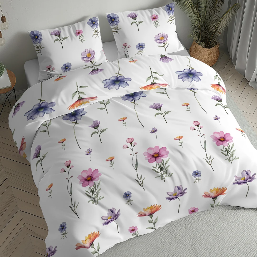 Pościel flanelowa 220x200 biała w kolorowe polne kwiaty - 6044 B - Flanela 2026 — zdjęcie 2