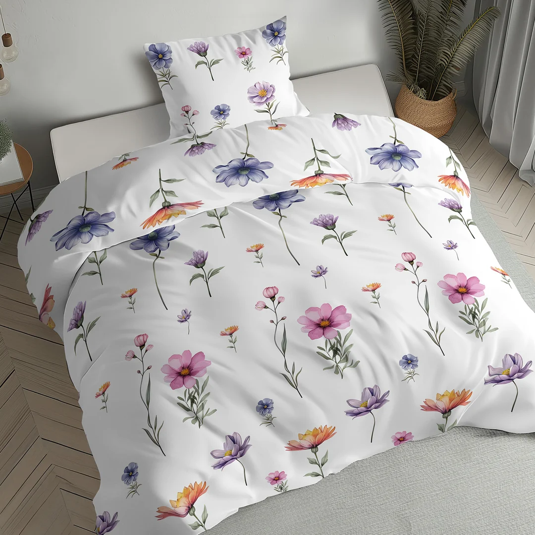 Pościel flanelowa 220x200 biała w kolorowe polne kwiaty - 6044 B - Flanela 2026 — zdjęcie 5