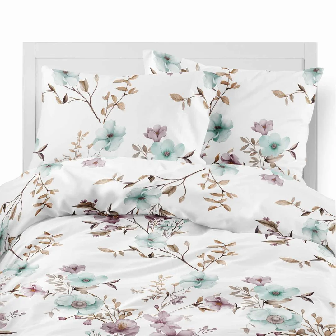 Pościel flanelowa 220x200 biała w kwiaty pudrowe i błękitne - Pastel Flowers - 5635 B — zdjęcie 2
