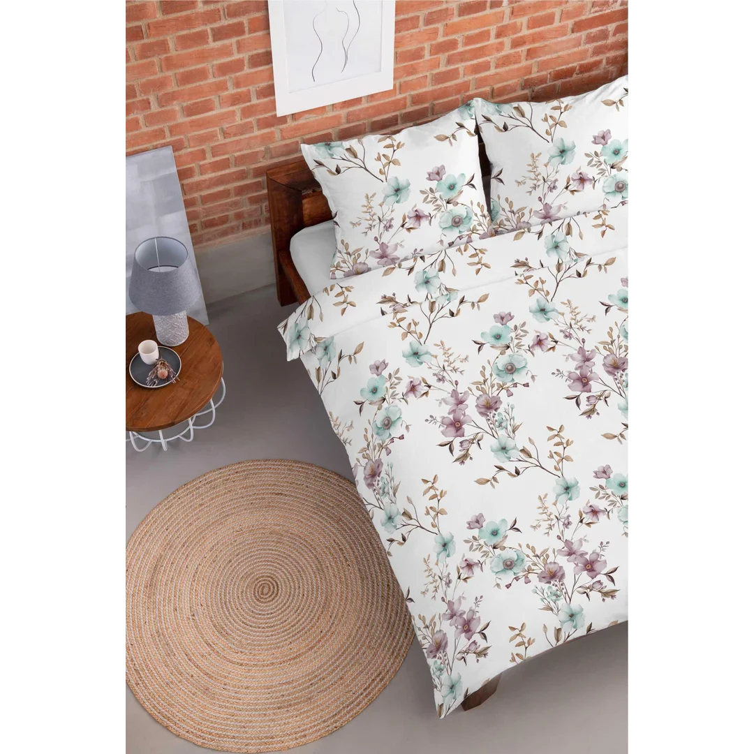 Pościel flanelowa 220x200 biała w kwiaty pudrowe i błękitne - Pastel Flowers - 5635 B — zdjęcie 5