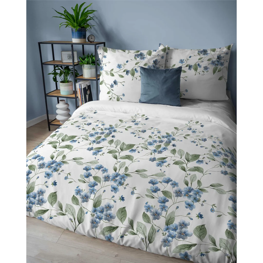 Pościel flanelowa 220x200 biała w niebieskie kwiaty - Pastel Flowers - 5626 A — zdjęcie 3