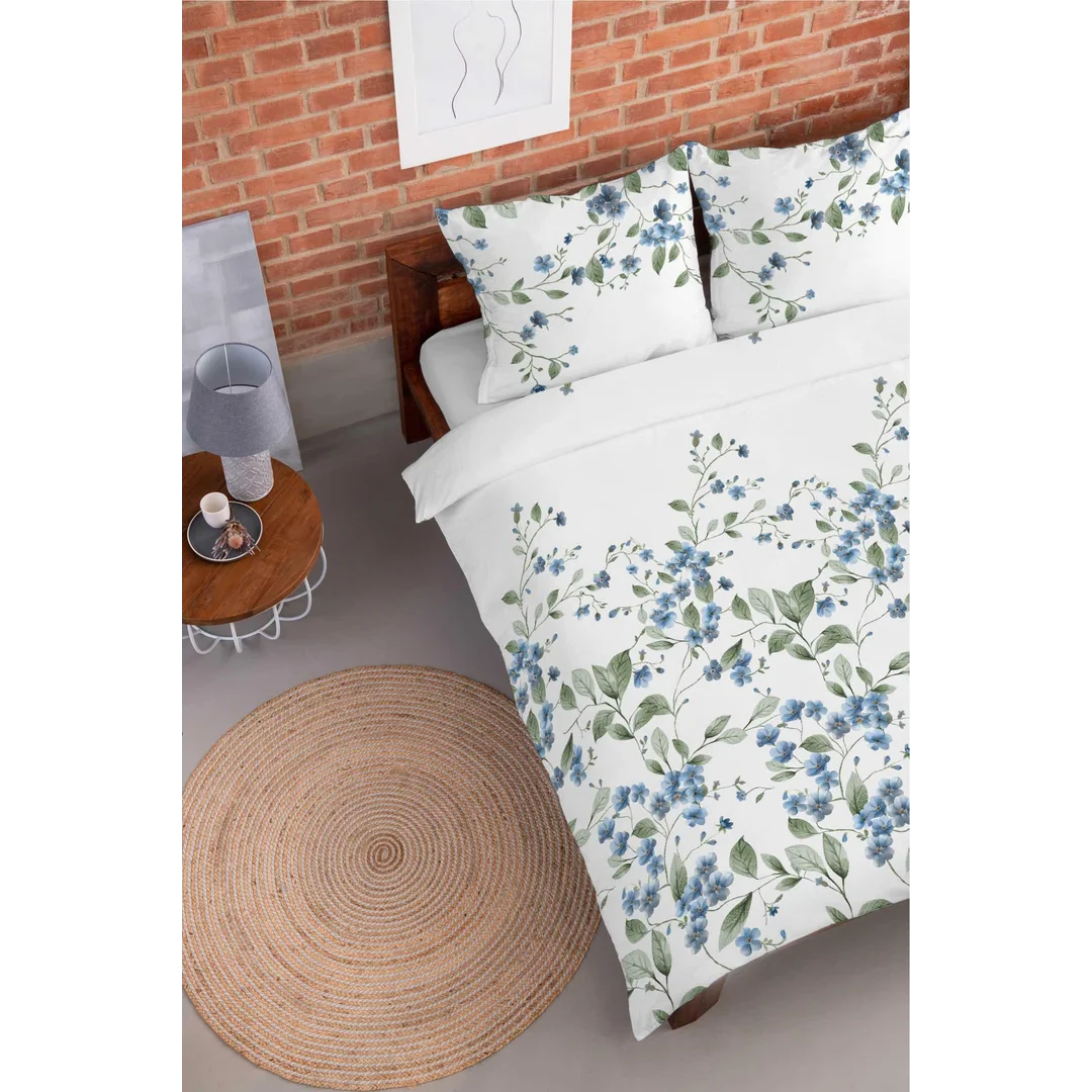 Pościel flanelowa 220x200 biała w niebieskie kwiaty - Pastel Flowers - 5626 A — zdjęcie 5