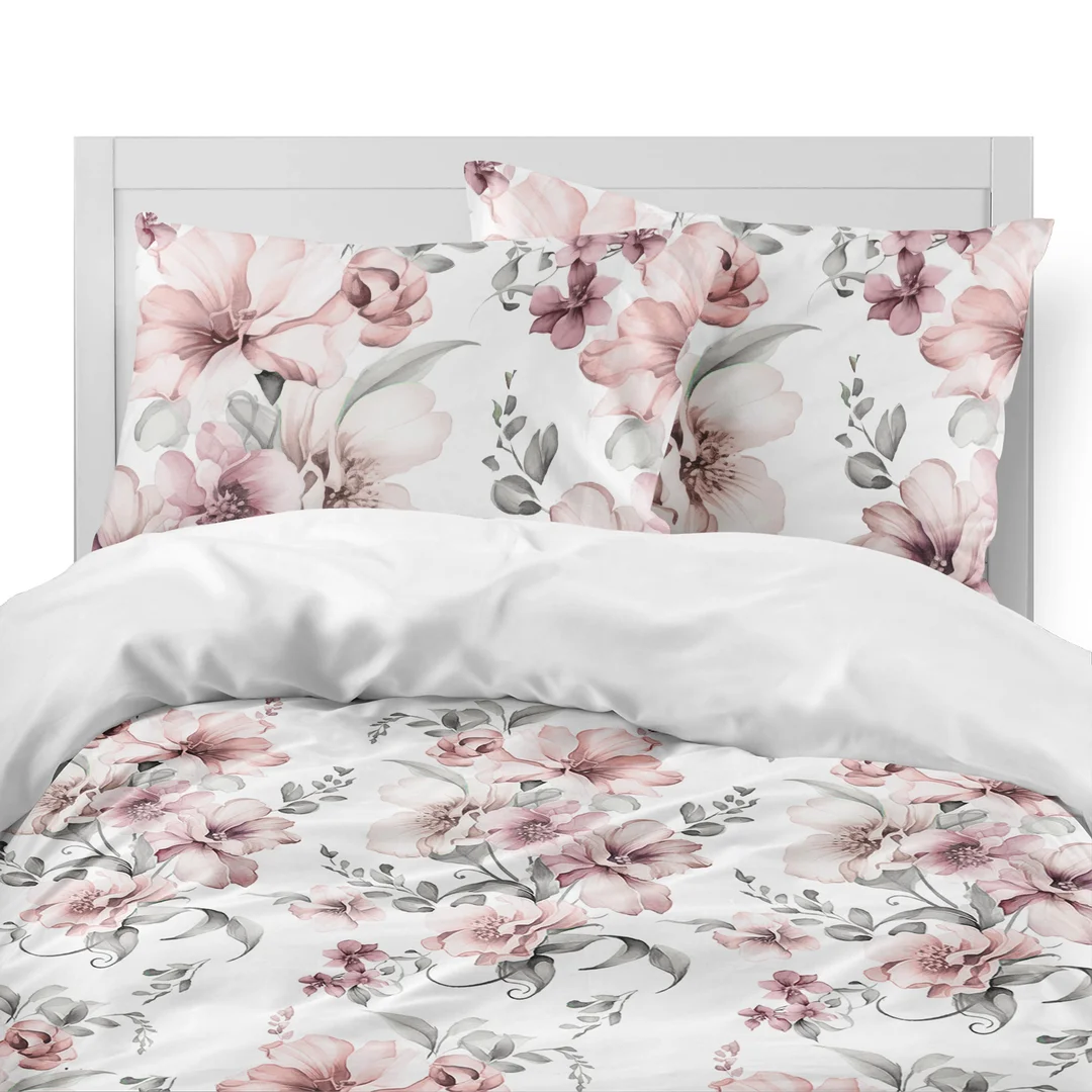 Pościel flanelowa 220x200 biała w pudroworóżowe akwarelowe kwiaty - 6041 B - Flanela 2026 — zdjęcie 6