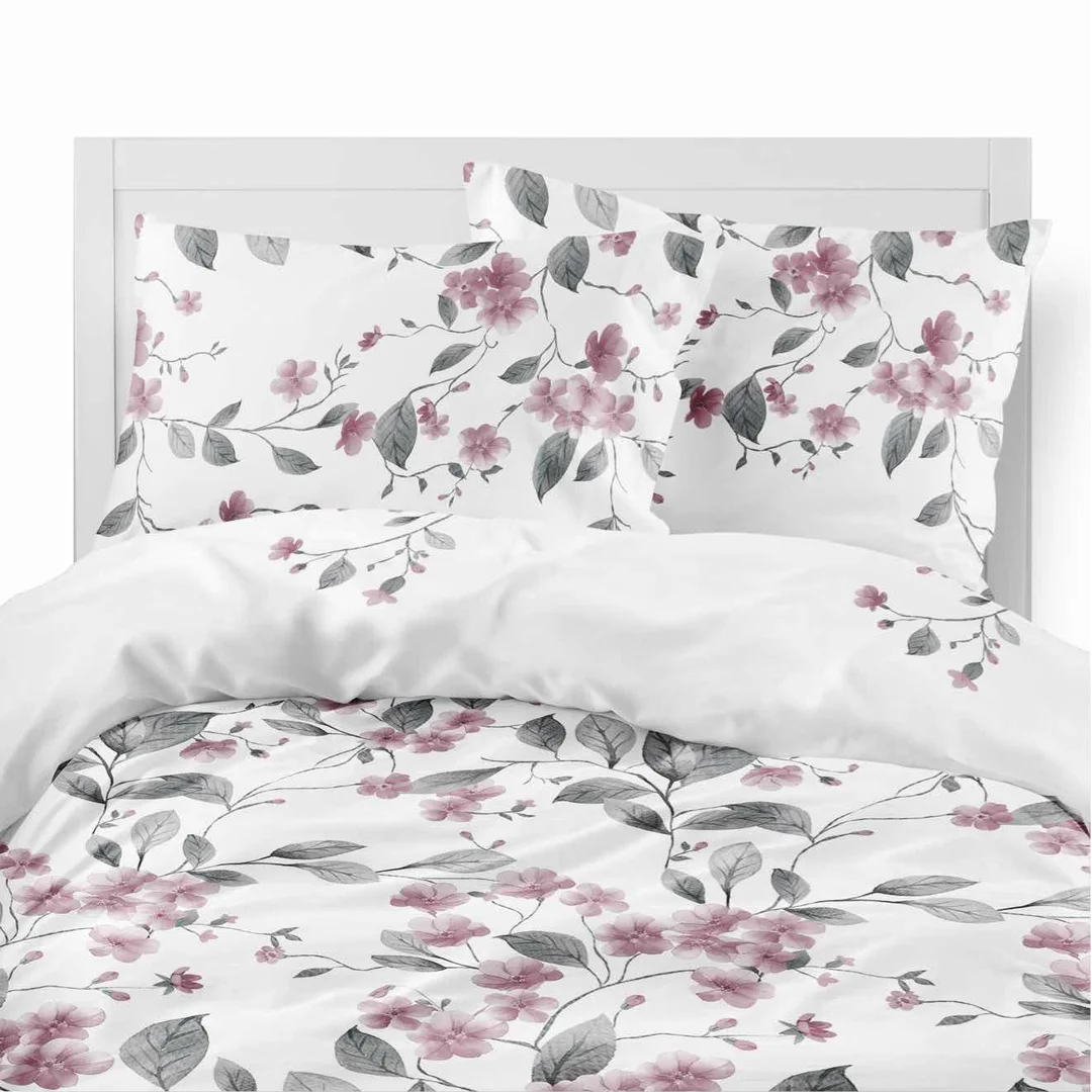 Pościel flanelowa 220x200 biała w różowe kwiaty - Pastel Flowers - 5626 B — zdjęcie 2