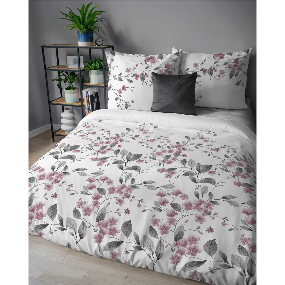 Pościel flanelowa 220x200 biała w różowe kwiaty - Pastel Flowers - 5626 B — zdjęcie 3
