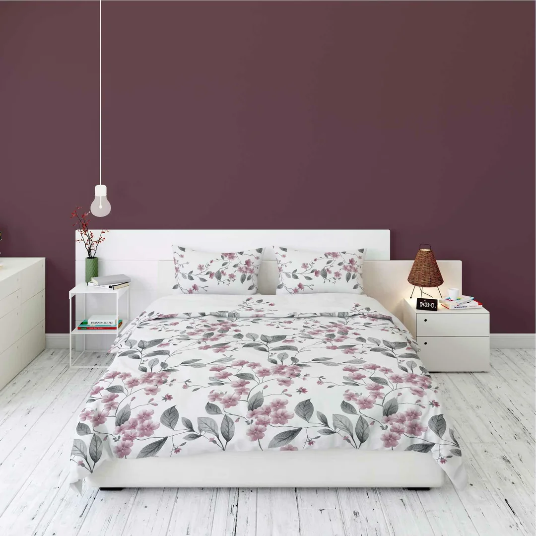 Pościel flanelowa 220x200 biała w różowe kwiaty - Pastel Flowers - 5626 B — zdjęcie 4