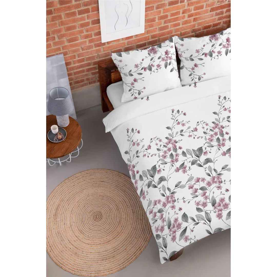 Pościel flanelowa 220x200 biała w różowe kwiaty - Pastel Flowers - 5626 B — zdjęcie 5