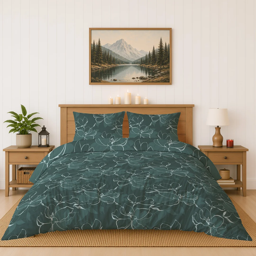 Pościel flanelowa 220x200 ciemnozielona w drobny roślinny wzór - 6042 B - Flanela 2026 — zdjęcie 3