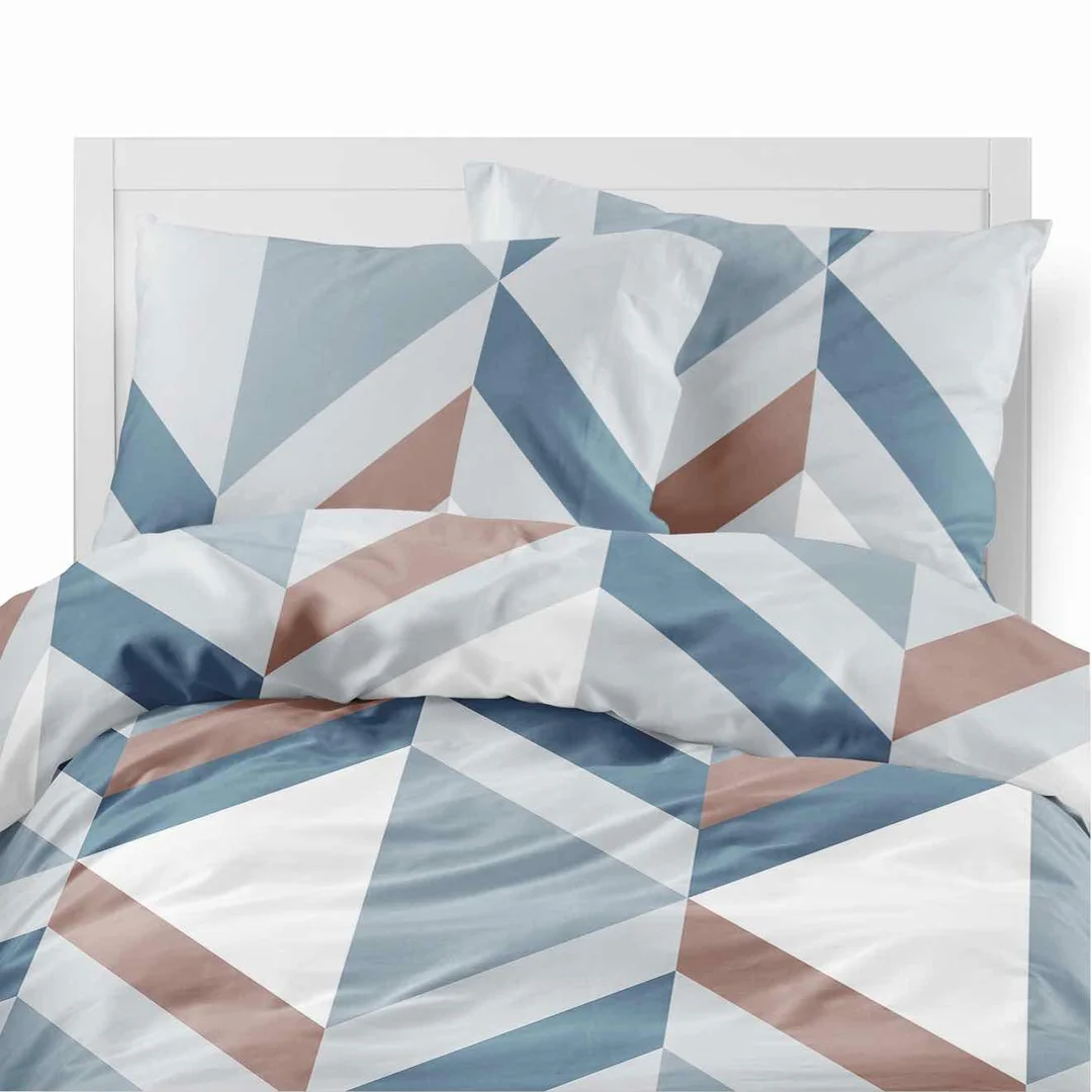 Pościel flanelowa 220x200 geometryczna jodełka błękitno-szara - Pastel Flowers - 5630 B — zdjęcie 2