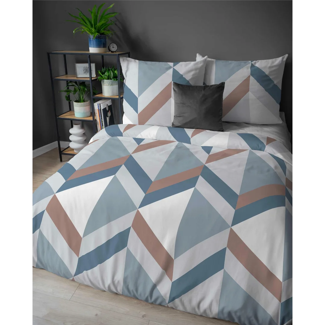 Pościel flanelowa 220x200 geometryczna jodełka błękitno-szara - Pastel Flowers - 5630 B — zdjęcie 3