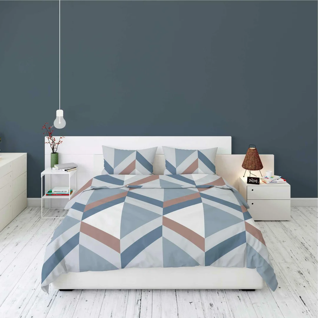 Pościel flanelowa 220x200 geometryczna jodełka błękitno-szara - Pastel Flowers - 5630 B — zdjęcie 4