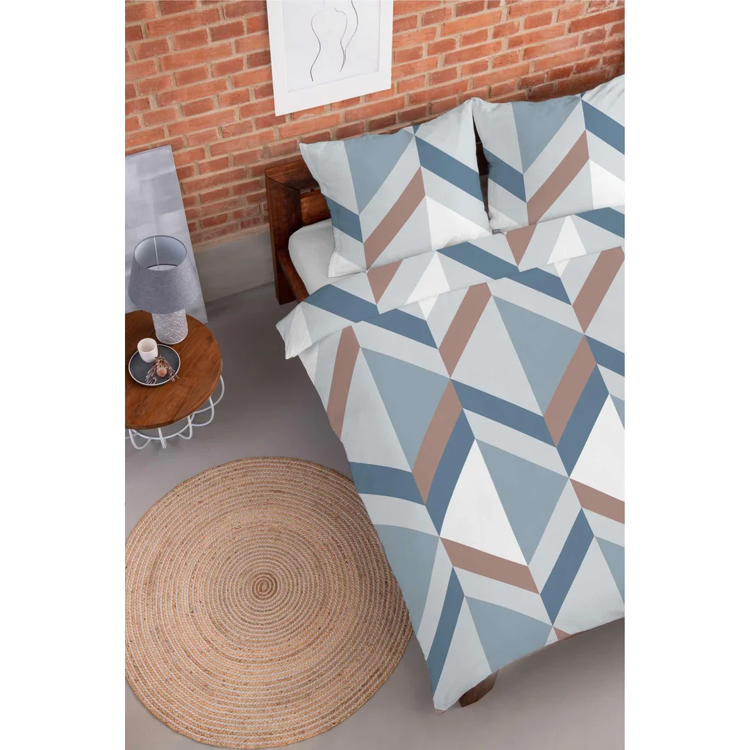Pościel flanelowa 220x200 geometryczna jodełka błękitno-szara - Pastel Flowers - 5630 B — zdjęcie 5