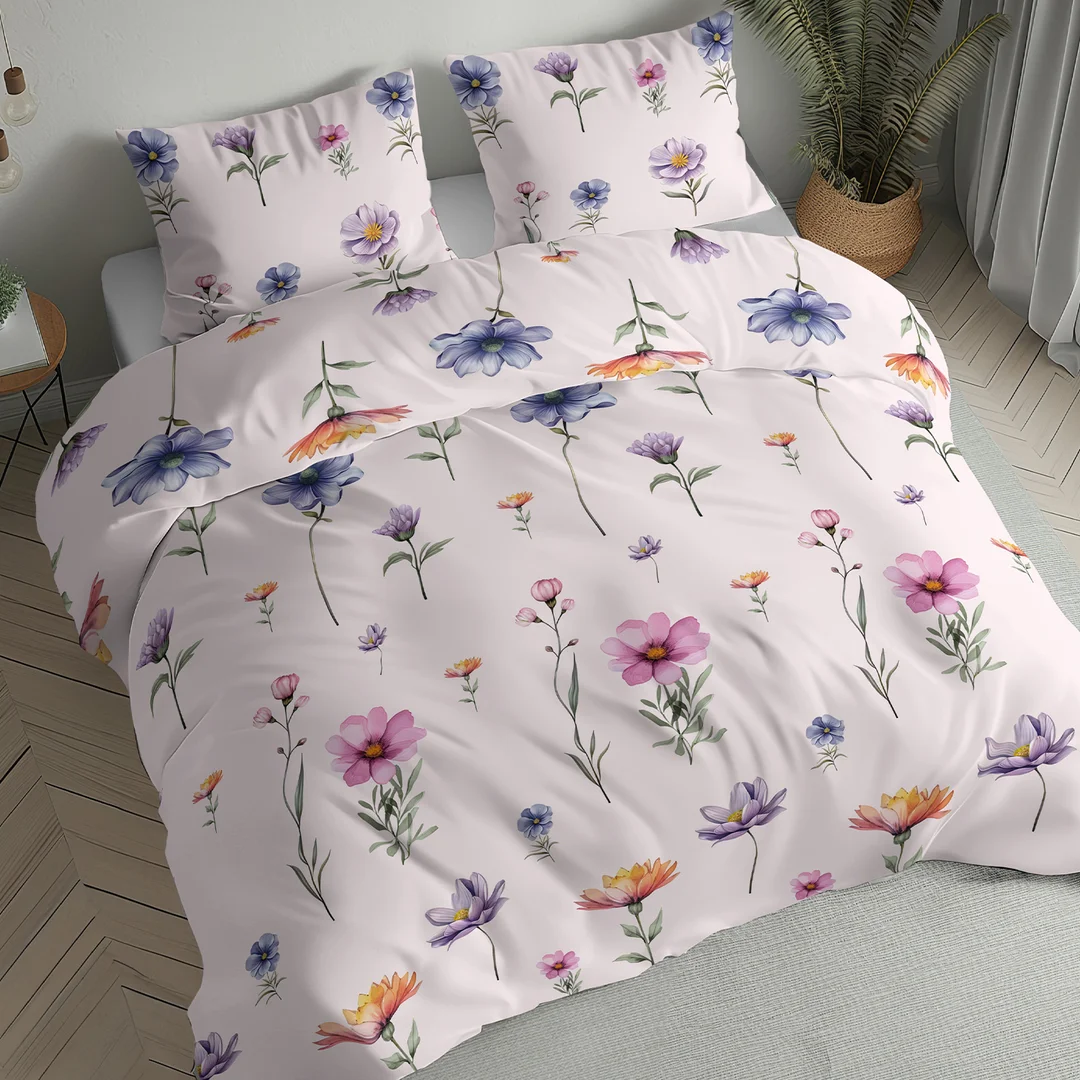 Pościel flanelowa 220x200 jasnoróżowa w kolorowe polne kwiaty - 6044 A - Flanela 2026 — zdjęcie 2