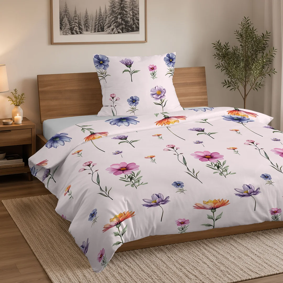 Pościel flanelowa 220x200 jasnoróżowa w kolorowe polne kwiaty - 6044 A - Flanela 2026 — zdjęcie 4