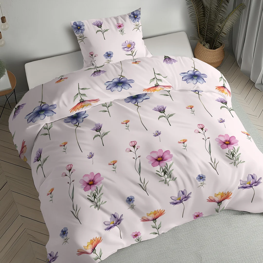 Pościel flanelowa 220x200 jasnoróżowa w kolorowe polne kwiaty - 6044 A - Flanela 2026 — zdjęcie 5