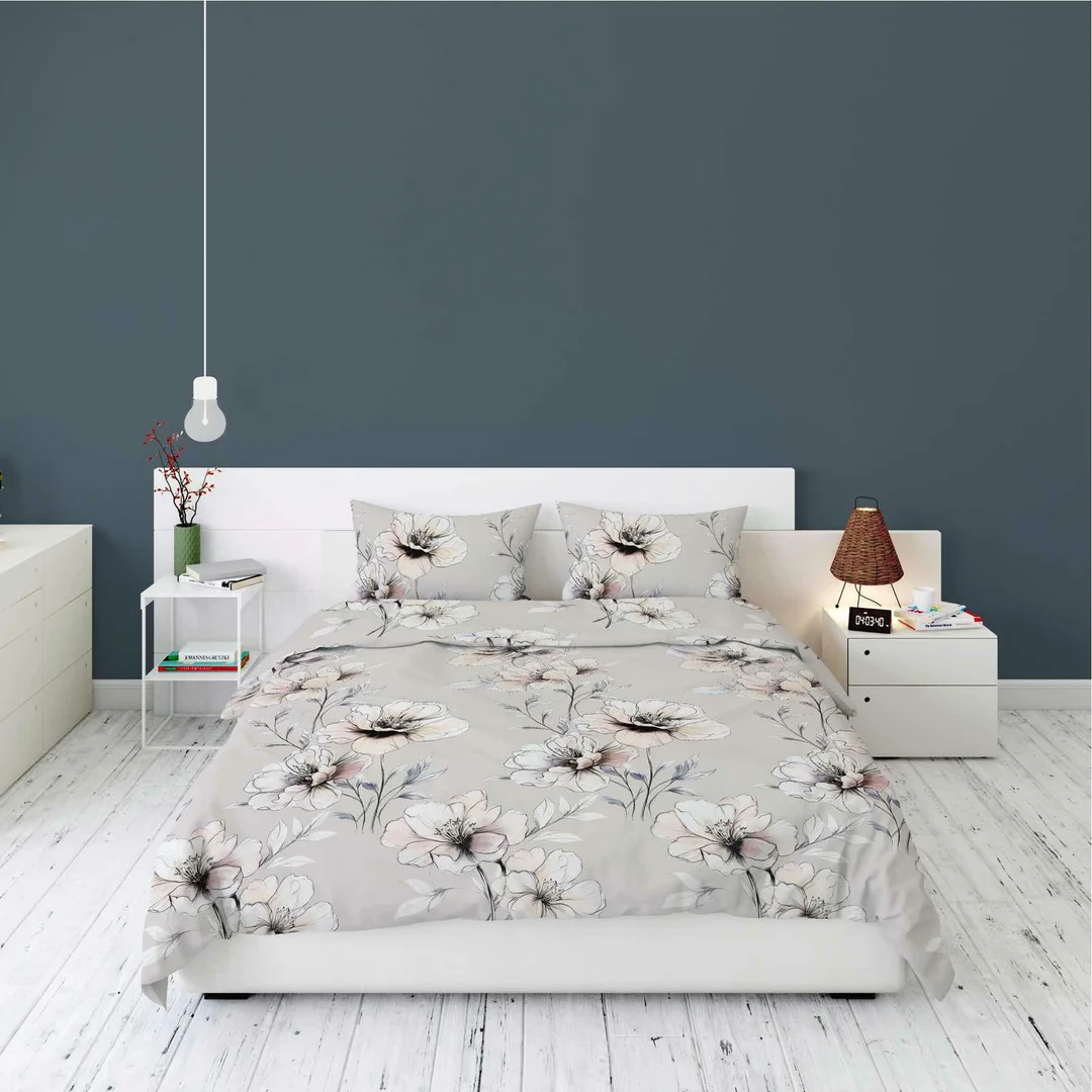 Pościel flanelowa 220x200 beżowa w kwiaty pastelowe - Pastel Flowers - 5637 B — zdjęcie 4