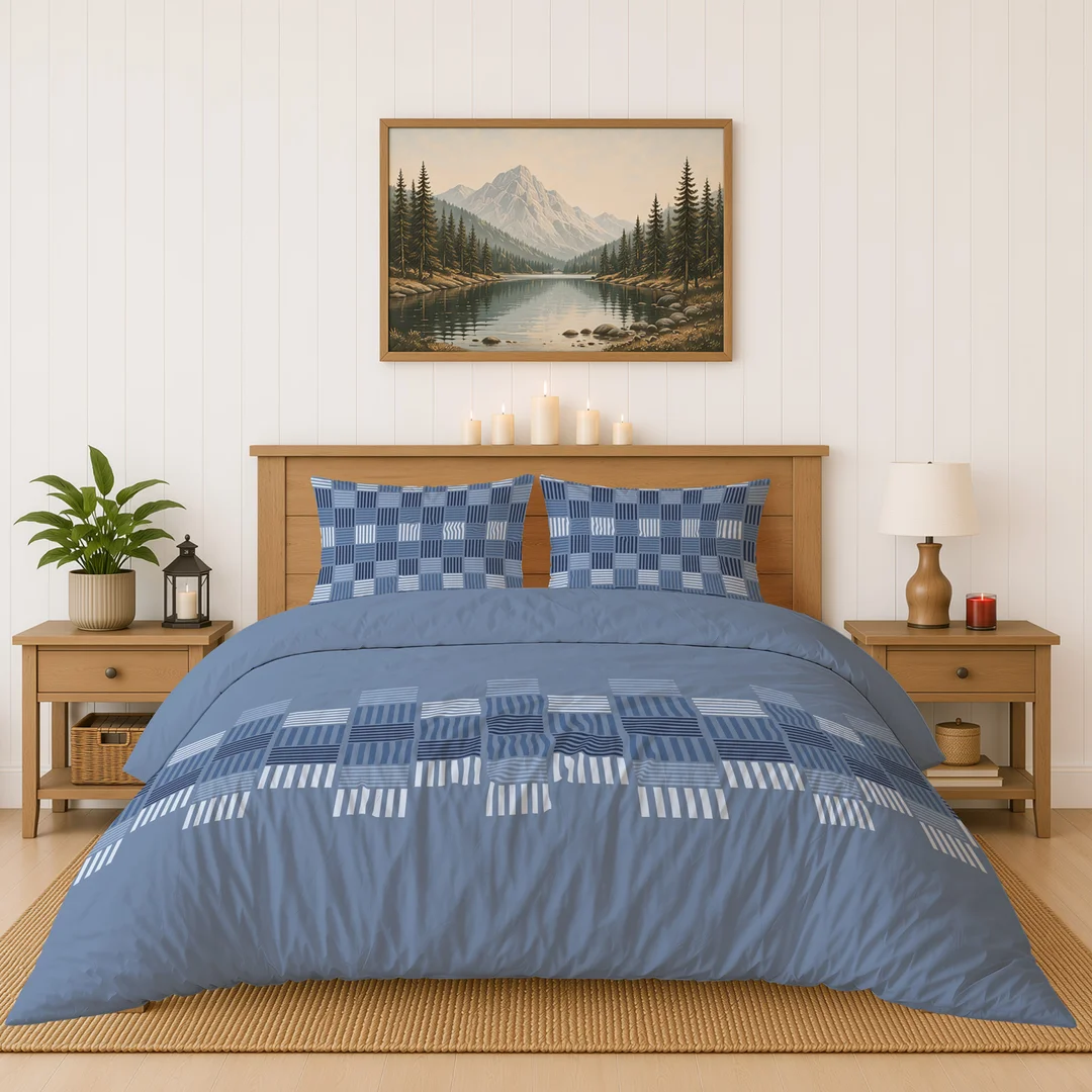 Pościel flanelowa 220x200 niebieska w geometryczną plecionkę - 6046 A - Flanela 2026 — zdjęcie 3