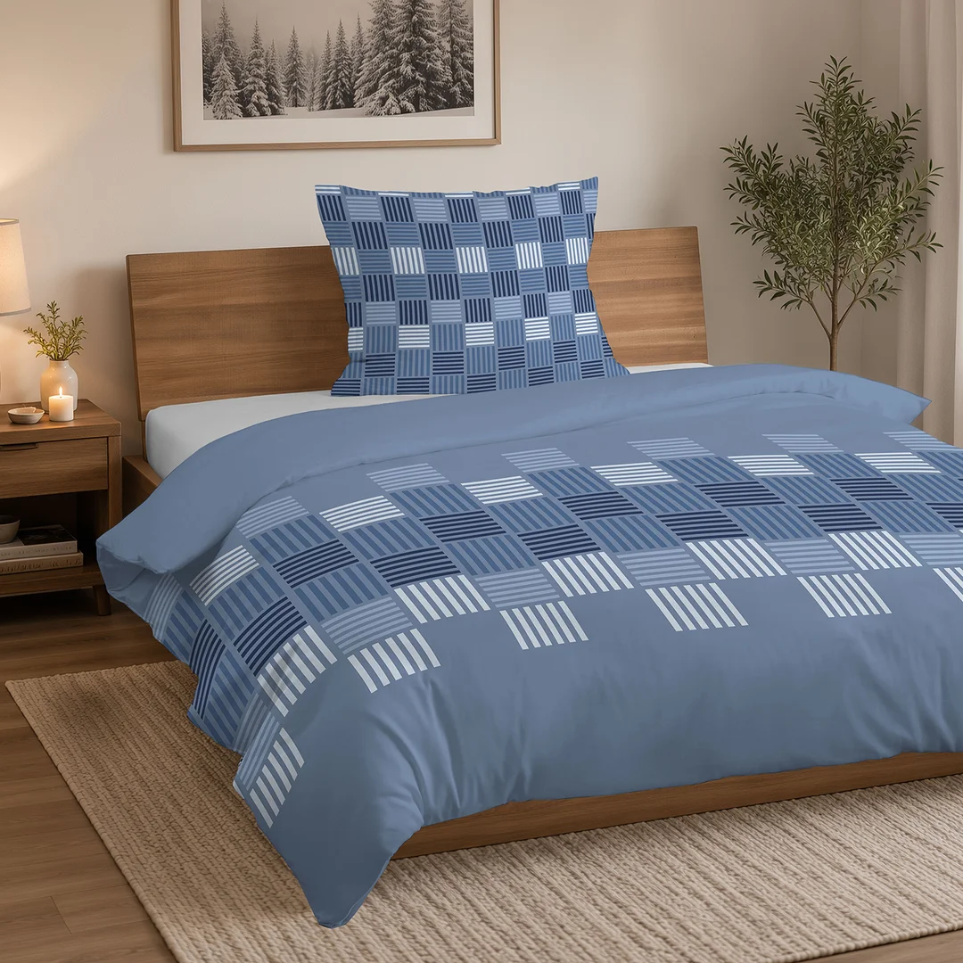 Pościel flanelowa 220x200 niebieska w geometryczną plecionkę - 6046 A - Flanela 2026 — zdjęcie 4