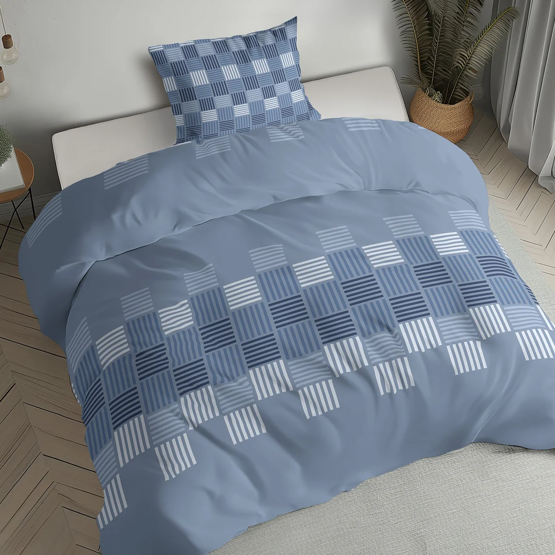 Pościel flanelowa 220x200 niebieska w geometryczną plecionkę - 6046 A - Flanela 2026 — zdjęcie 5
