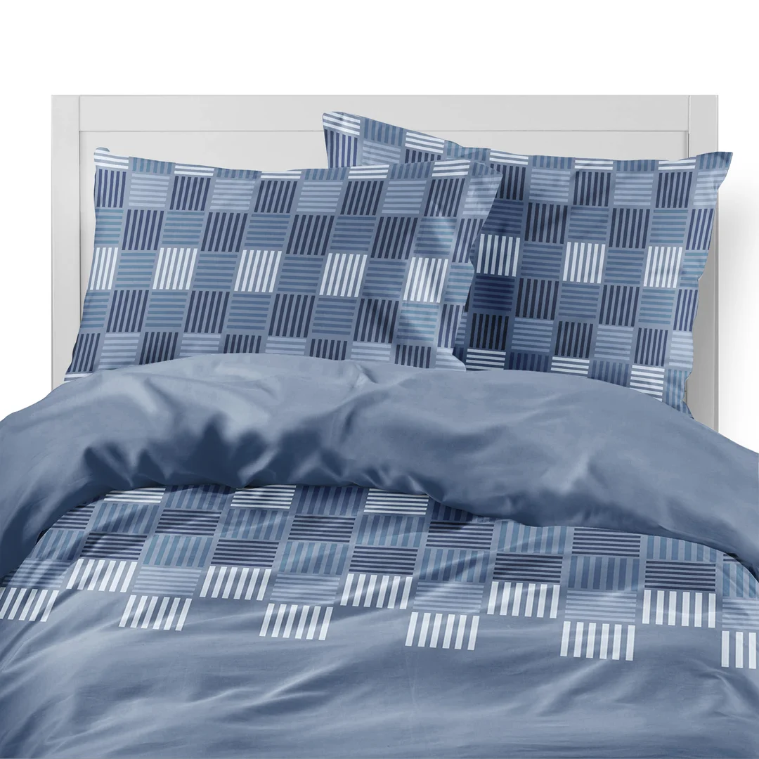 Pościel flanelowa 220x200 niebieska w geometryczną plecionkę - 6046 A - Flanela 2026 — zdjęcie 6
