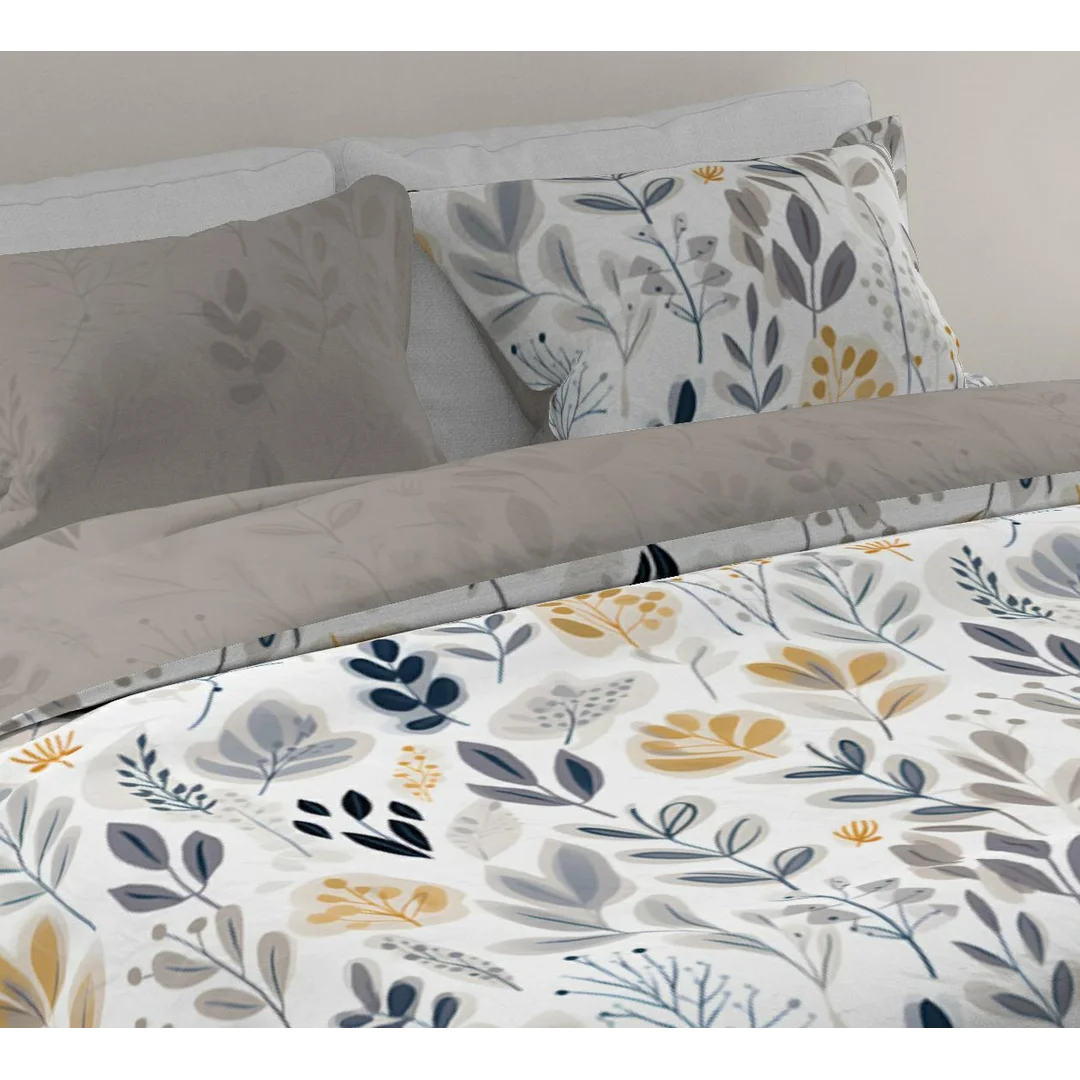 Pościel flanelowa 220x200 Pure Flannel 019 beżowa szara liście Faro — zdjęcie 3