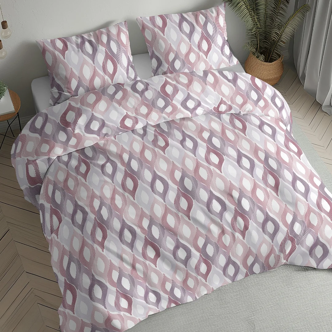Pościel flanelowa 220x200 różowa szara w geometryczne romby - 6043 A - Flanela 2026 — zdjęcie 2
