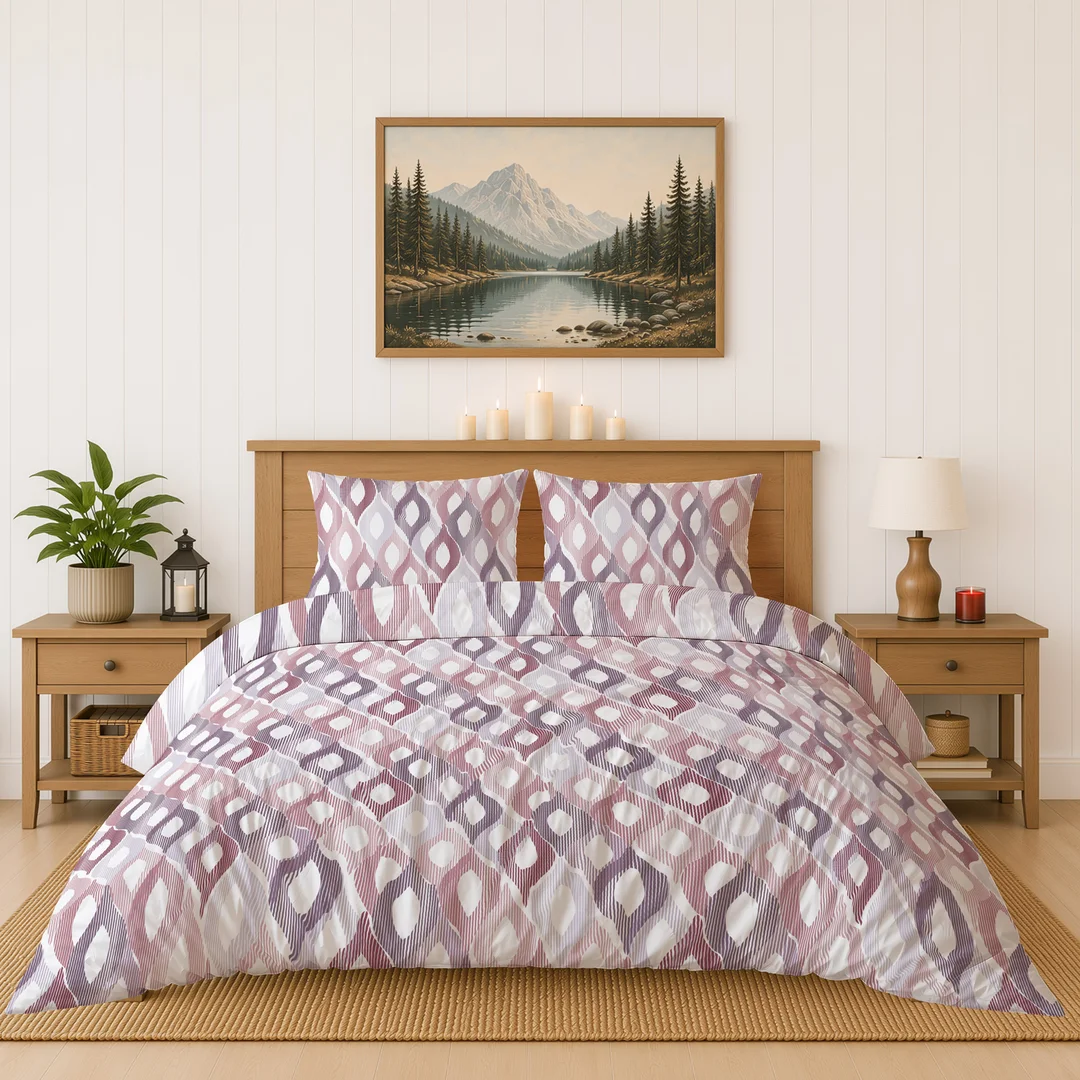 Pościel flanelowa 220x200 różowa szara w geometryczne romby - 6043 A - Flanela 2026 — zdjęcie 3