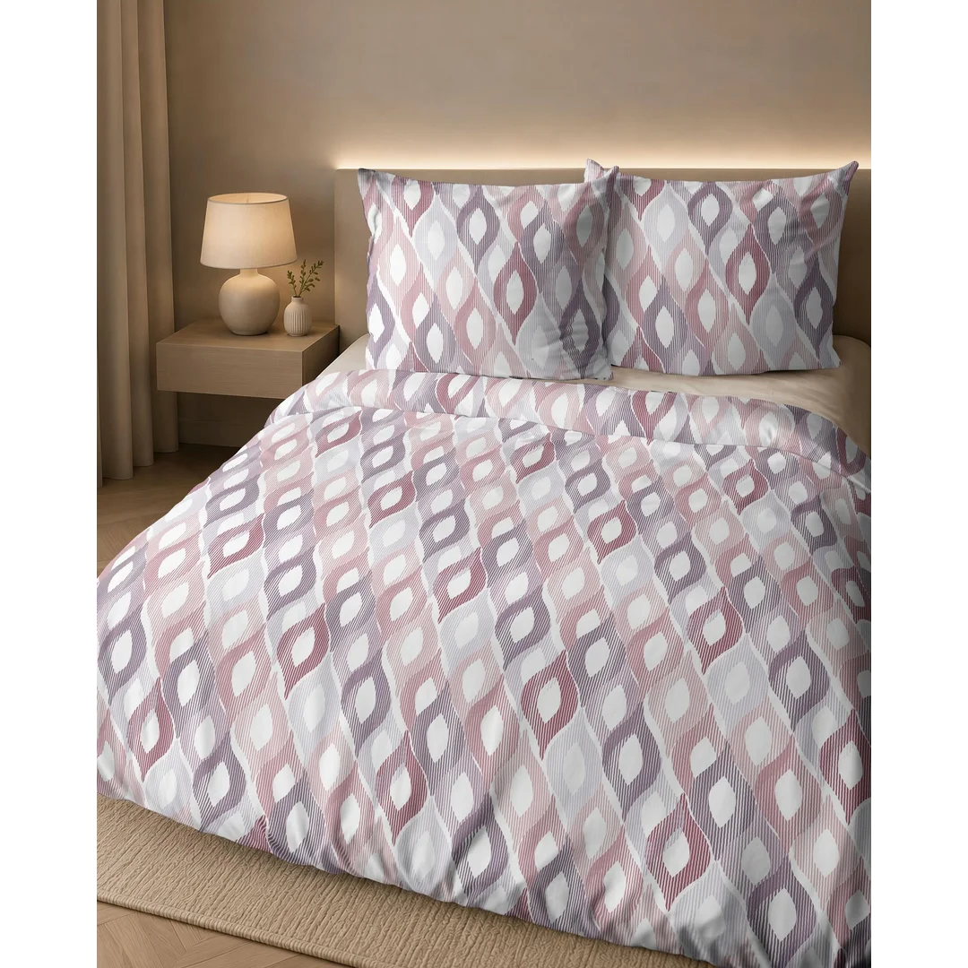 Pościel flanelowa 220x200 różowa szara w geometryczne romby - 6043 A - Flanela 2026 — zdjęcie 7