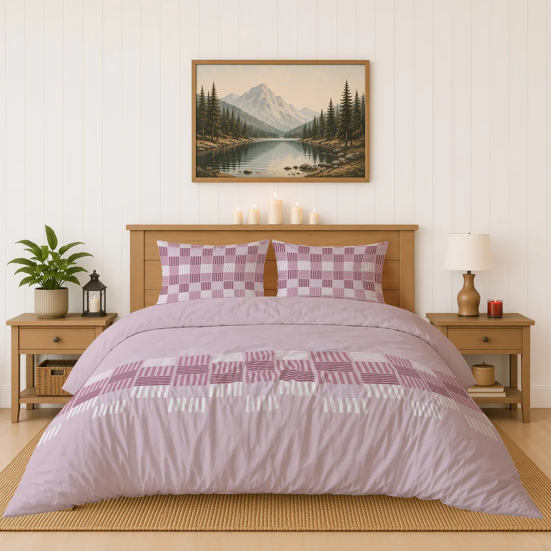 Pościel flanelowa 220x200 różowa w geometryczną plecionkę - 6046 B - Flanela 2026 — zdjęcie 3