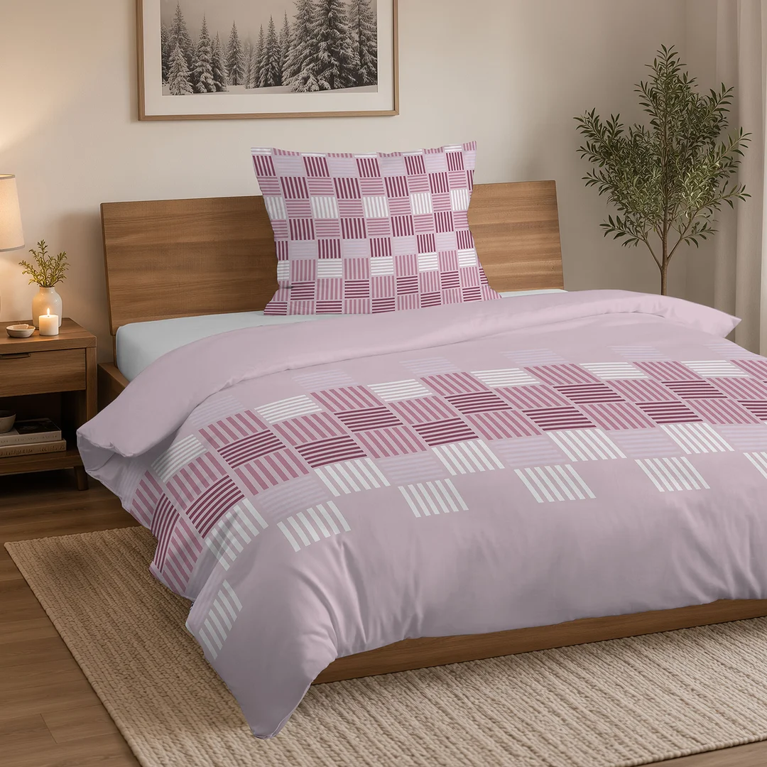 Pościel flanelowa 220x200 różowa w geometryczną plecionkę - 6046 B - Flanela 2026 — zdjęcie 4