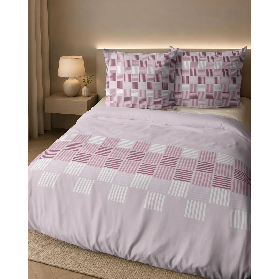 Pościel flanelowa 220x200 różowa w geometryczną plecionkę - 6046 B - Flanela 2026 — zdjęcie 7