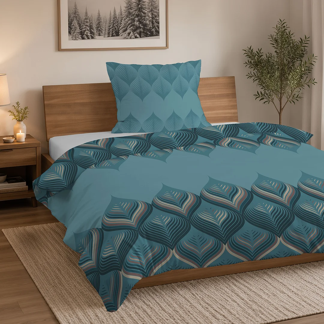 Pościel flanelowa 220x200 turkusowa niebieska w geometryczne ornamenty - 6035 B - Flanela 2026 — zdjęcie 4
