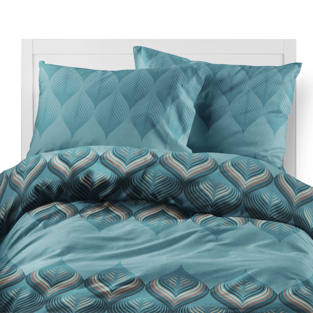 Pościel flanelowa 220x200 turkusowa niebieska w geometryczne ornamenty - 6035 B - Flanela 2026 — zdjęcie 6