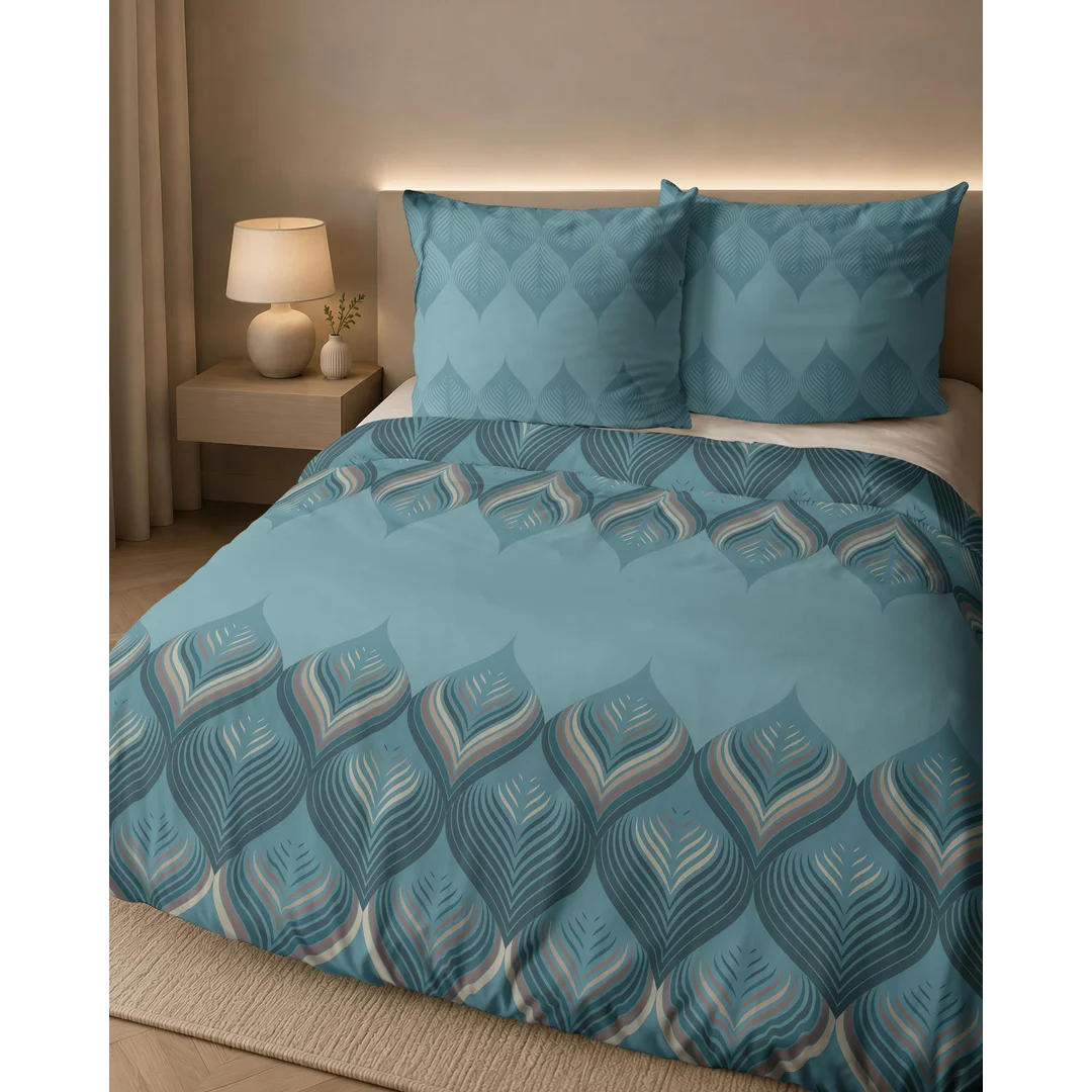 Pościel flanelowa 220x200 turkusowa niebieska w geometryczne ornamenty - 6035 B - Flanela 2026 — zdjęcie 7