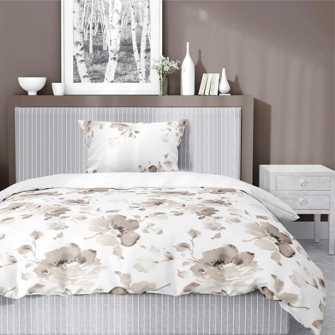 Pościel satynowa 140x200 Beżowa brązowy kwiaty 5325 B Home Satin 41 — zdjęcie 2