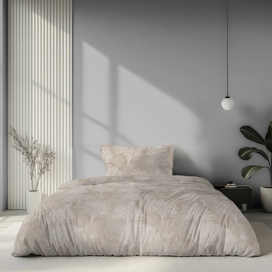 Pościel satynowa 140x200 beżowa w subtelny ornament - 6073 B - Home Satin — zdjęcie 2