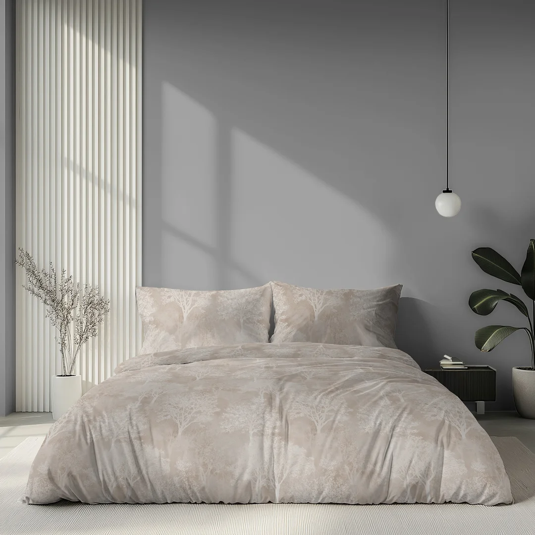 Pościel satynowa 140x200 beżowa w subtelny ornament - 6073 B - Home Satin — zdjęcie 4